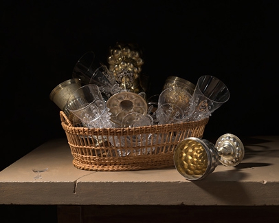 Henri PEYRE & Catherine AUGUSTE - Panier de verres avec quatre hanaps (en collaboration avec le Musée de l&lsquo;Oeuvre Notre-Dame de Strasbourg)